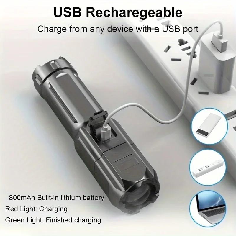 4 Lighting Mode Super Bright LED Flashlights Telescopic Zoom Torch USB 18650 Long-Range Waterproof Camping Flashlight