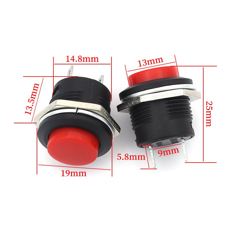 2Pcs R13-507 Self-reset Push Button 16mm Round Momentary Switch 3A 6A High Load Power Button