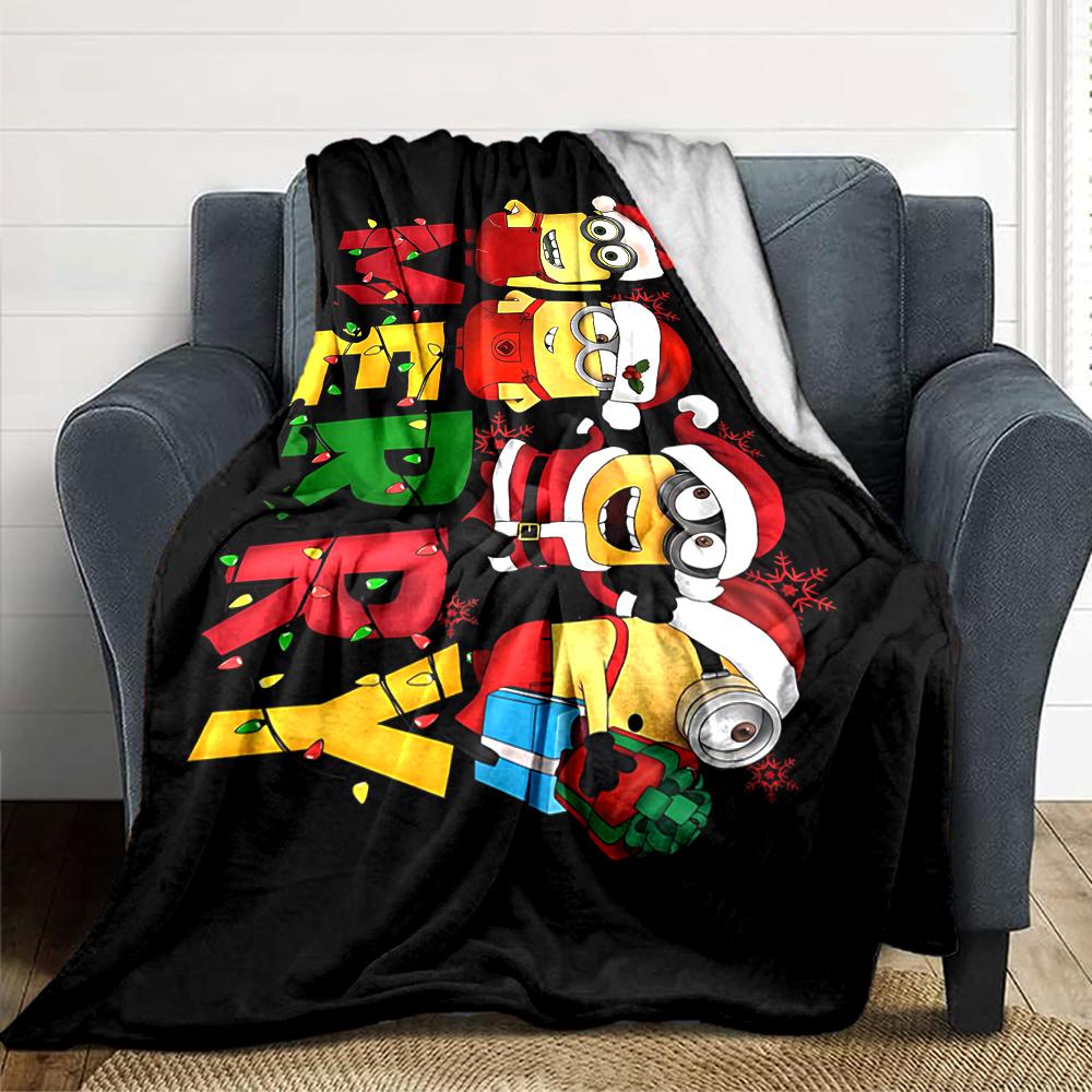 1Pc Christmas Minions Celebration Blanket Soft Throw Blanket For Home Bedroom Bed Sofa Travel Office Solid Christmas Blanket