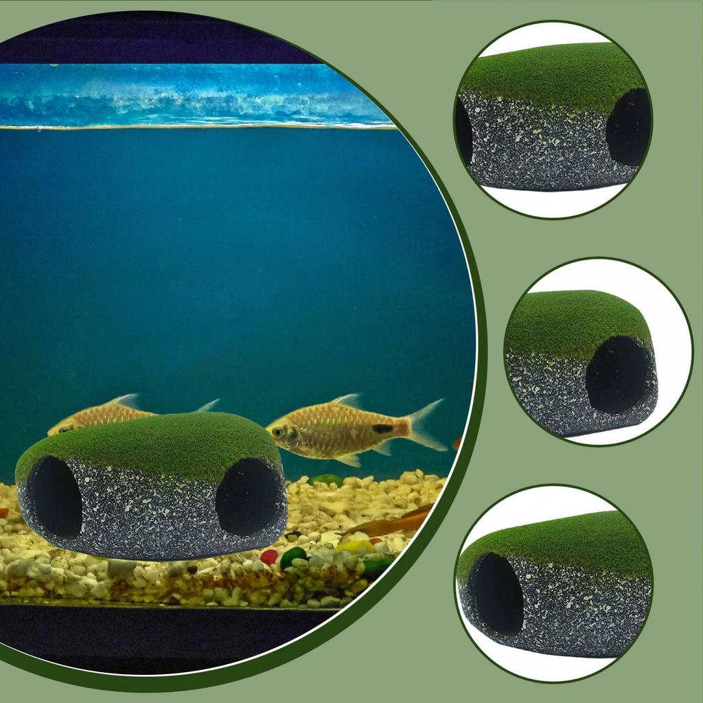Aquarium Hideaway Cave Artificial Moss Resin Betta House Fish Tank Decoration Breeding Shelter for Mini Aquarium and Small Fish