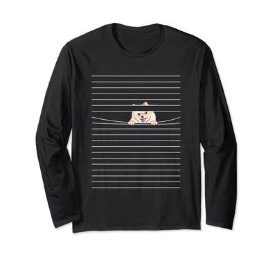 Dog Lowering the Blind with His Finger Dog Lover Dog Lover Dog Lover Dog Owner Blind Story Funny Cute Pomeranian Dog Long Sleeve T-shirt