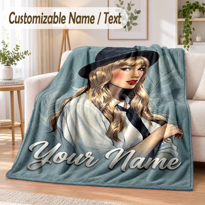 Taylor Swift Custom Name Flannel Throw Blanket Soft Warm for Sofa Bed Indoor Home Use