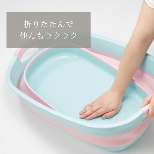 Isetou Soft Tub Wide Pet Bath, White, 23L, 60.0cm W x 40.0cm D x 10.0-24.6cm H, Made in Japan, Foldable, with Drain Plug, Laundry Basket, Outdoor Use,