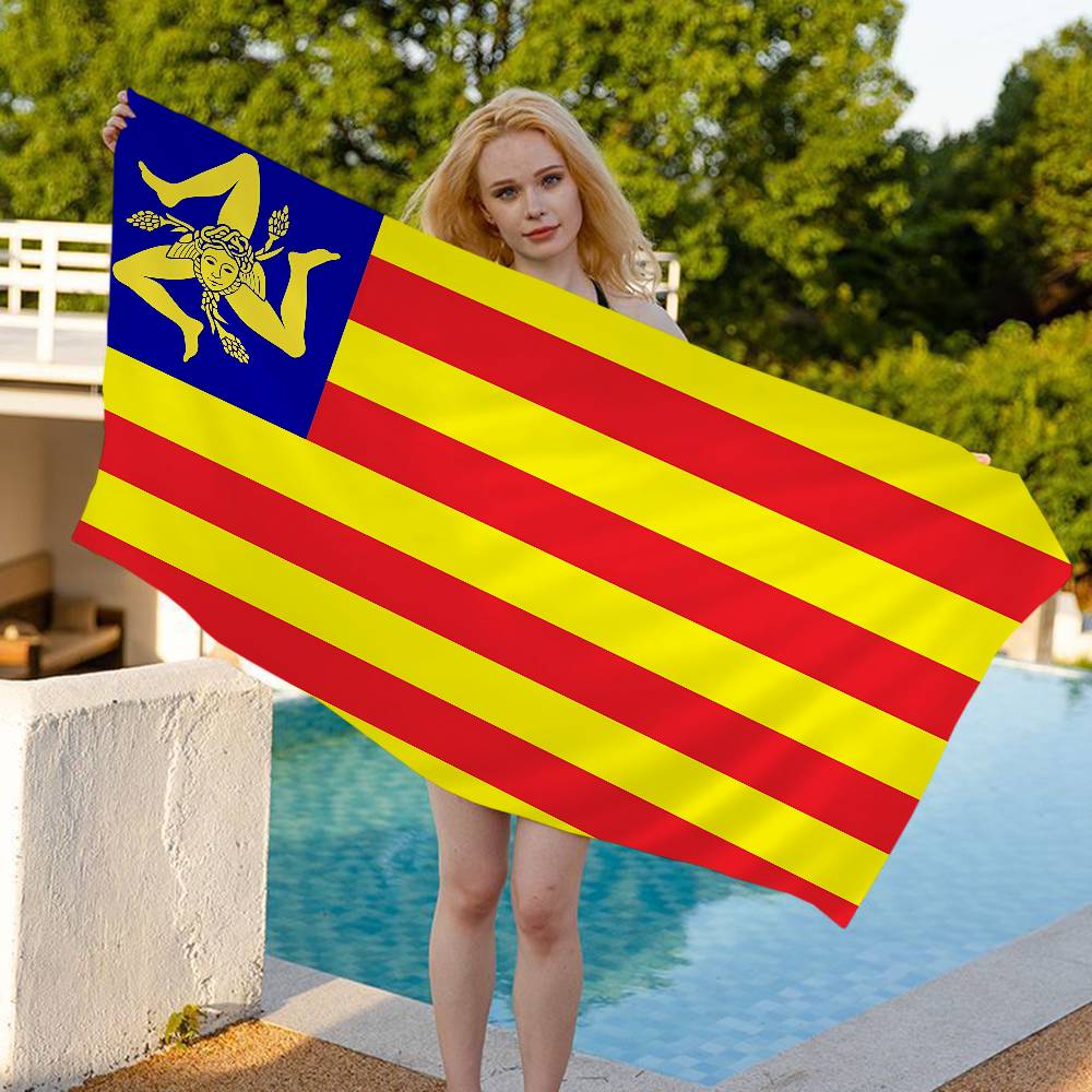 Dalangpa White S-Sicilian Flag Fashion Microfiber Blanket Quick Drying Beach Towels Oversized Printing Super Absorbent Pool Towel Blanket