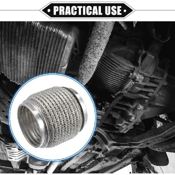Car Exhaust Flexible Pipe, 76x102mm 2.99"x4.02" Exhaust Flex Connector Pipes Bellows Universal for Car Durable Stainless Steel Silver Tone