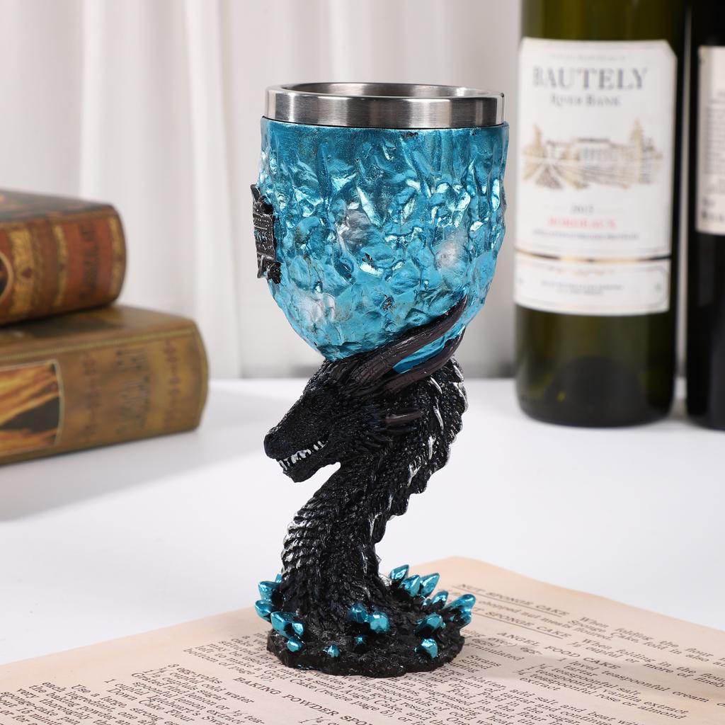 Creative Blue Ice Dragon Golden Dragon Whiskey Glass Vintage German Embossed Goblet Red Wine Glass