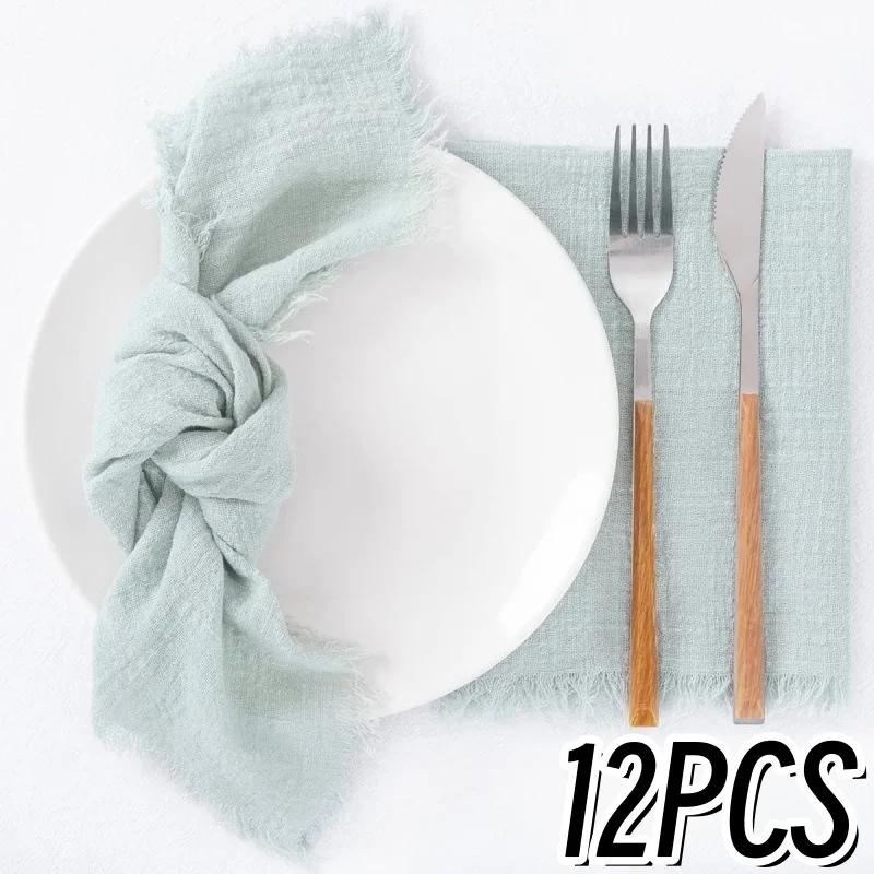 48PCS Napkins 30x30cm Cotton Cloth Gauze Retro Burr Rustic Towel Dining Place Mats Wedding Party Linen Fabric Table Decoration