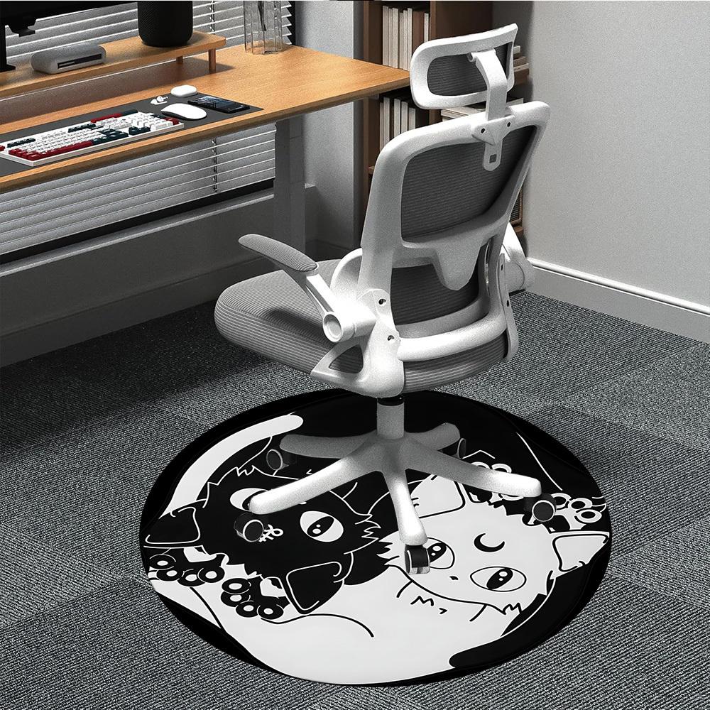 1pc Yin Yang Black White Cats Office Round Area Rug, Indoor Mat Suitable For Office, Under Office Chairs Bedroom Living Room Home Decor, Room Deco