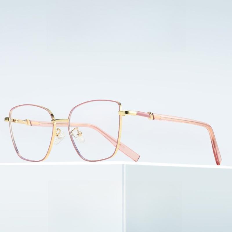 New Trend Anti Blue Light Metal Frame Flat Mirror Cat Eye PC Glasses for Men Women Business High-end