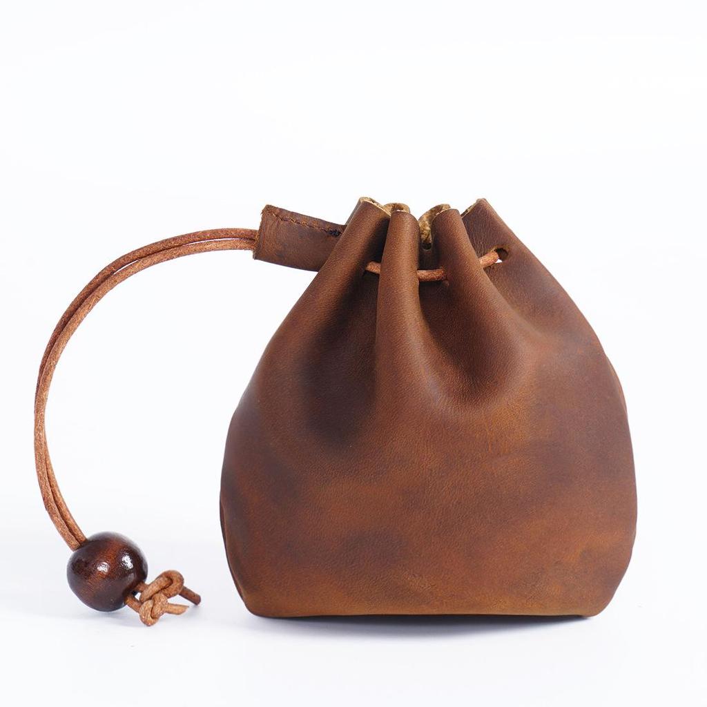Vintage Genuine Leather Small Coin Purse - Mini Handheld Wallet in First Layer Cowhide