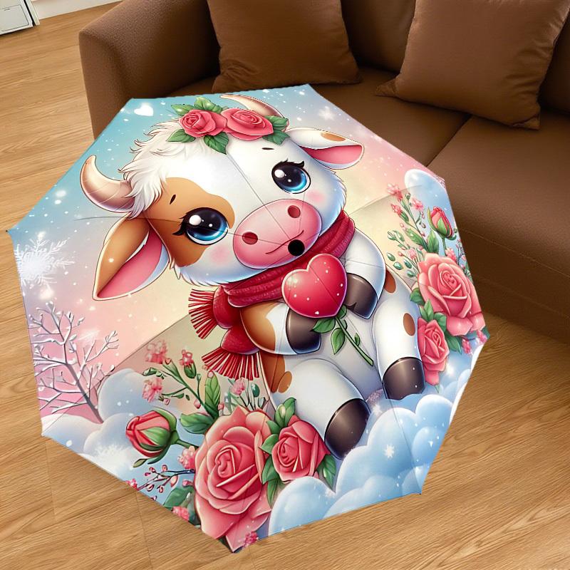 1PC Cow, Roses Automatic Open/Close Umbrella Compact Folding Umbrella with 8-Rib Shaft Lightweight Esign, Highquality Fabric1201A