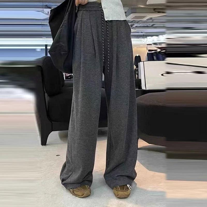 2025 Winter Women's Fleece-lined Slimming Wide-leg Pants - Elastic Waist, Loose Fit, Drapey Style