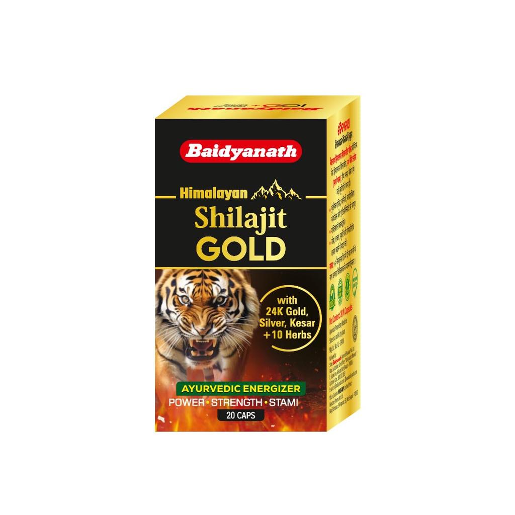 Baidyanath Himalayan Shilajit Gold Ayurvedic 20 Capsules with Gold, Silver & Herbal Extracts for Daily Energy and Vitality