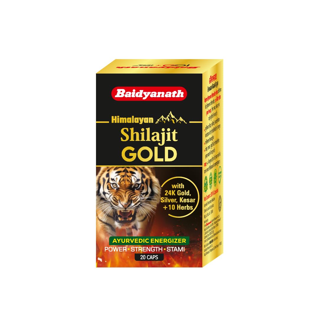 

Baidyanath Himalayan Shilajit Gold Ayurvedic 20 Capsules with Gold, Silver & Herbal Extracts for Daily Energy and Vitality