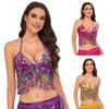 Belly Dance Bandage Glitter Bra Top with Chest Pad Women Belly Dance Costumes for Cosplay Halloween Performances Stage