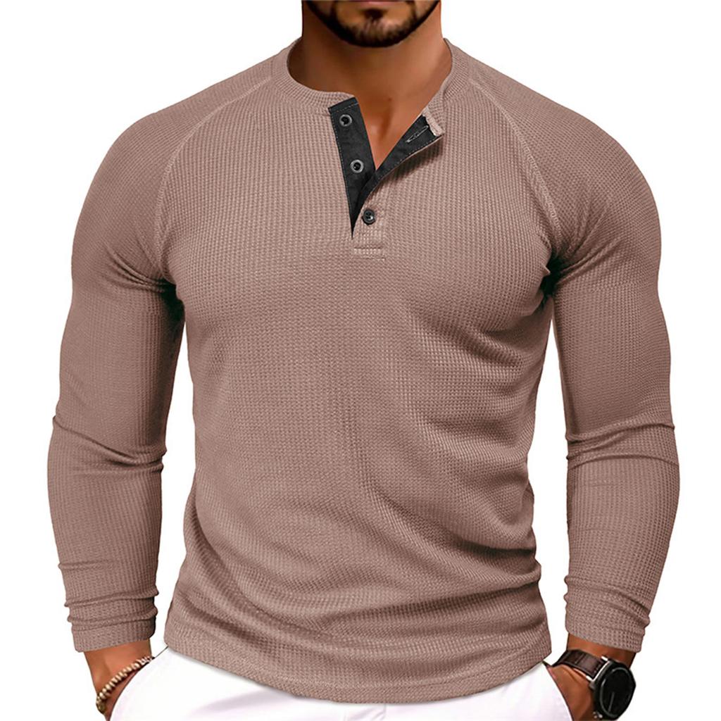Men's Solid Color Round Neck Long Sleeve T-shirt Casual Sports Raglan Top