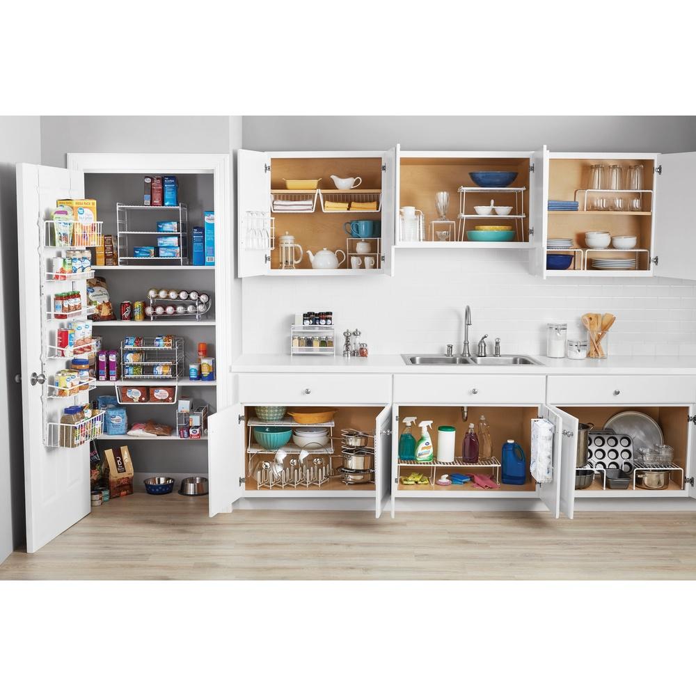 Metal Kitchen Pantry Organizer Stacking Shelf Storage Rack Wire Plates Lids Cutting Boards Pans Dishes Bathroom Closet Space