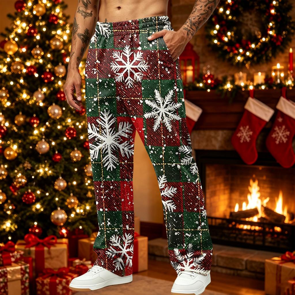 Men's Loose Fit Christmas Print Casual Pants with Pockets for Holiday Daily Wear