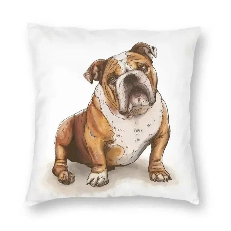 British Bulldog Print Pillowcase Home Room Office Seat Living Room Sofa Cushion Cover 45x45cm Peach Skin Pillowcase