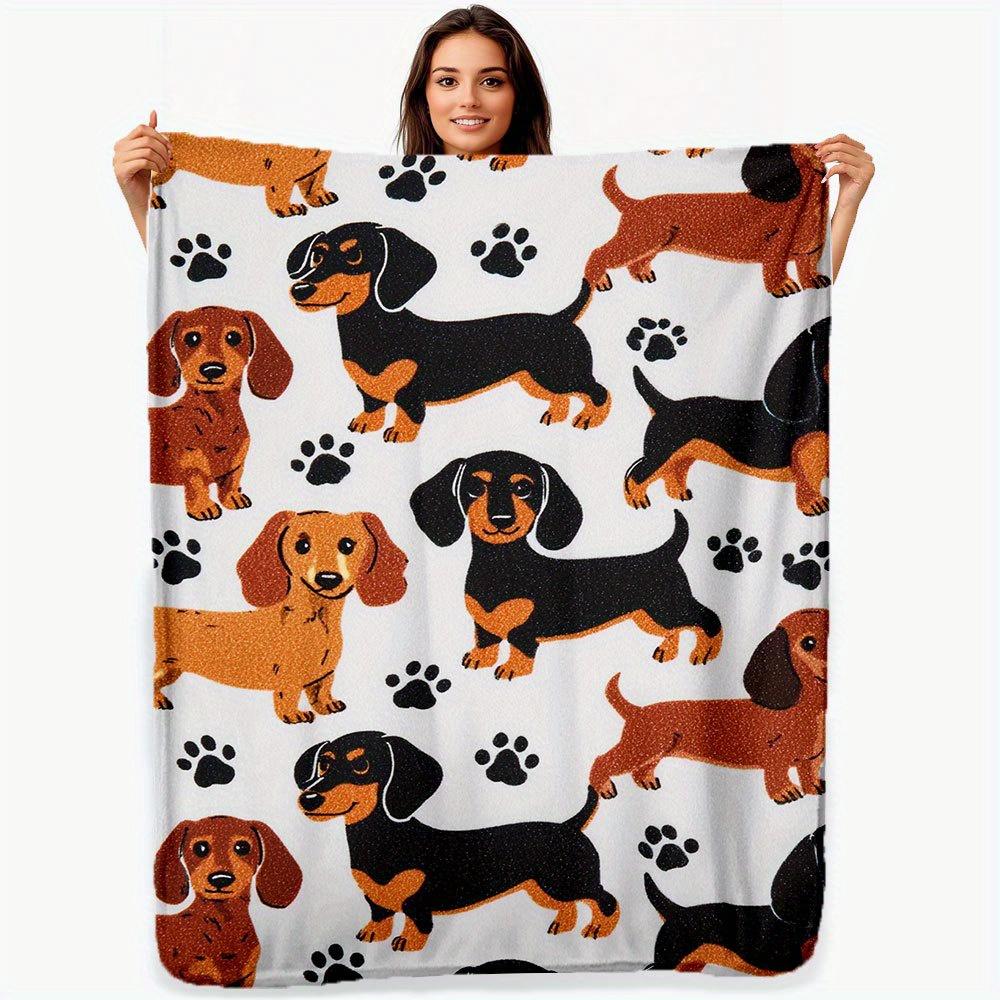 Cozy Dachshund Flannel Blanket 1pc Cozy Retro Dachshund Print Flannel Blanket  AllSeason Soft Warmth Playful Dog Pattern wi 75x100cm (30x40inch)