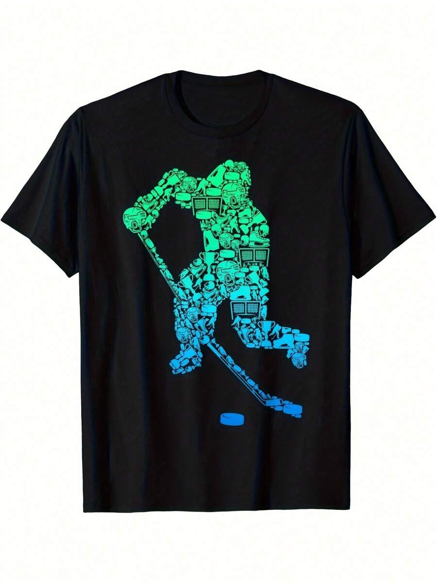 

Puckster Unisex S T-Shirt With Hockey Player Silhouette Graphic Print M