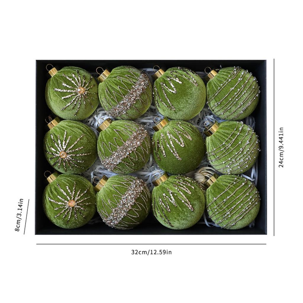 12pcs/8cm Rhinestone Velvet-Wrapped Christmas Ball Exquisite Christmas Balls Decorative Hanging Ornaments Christmas Decoration