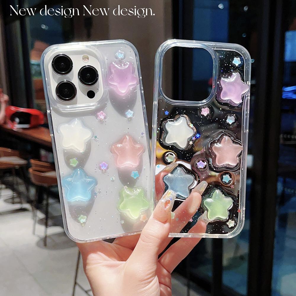 Super Cute Glow in dark Case for iPhone 16 15 14 13 17 Pro Max Cases Shockproof IPhone 17 air Soft Cover 3D Star kawaii Coque