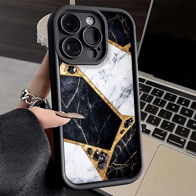 Phone Case for iPhone 17 Air 16E 15 16 Pro Max Geometric Marble Pattern Cover 14 Plus 13 12 Mini Soft Shell Silicone Fundas