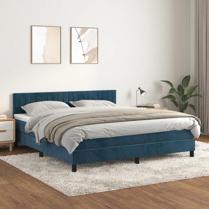 Maison Exclusive - Sommier à lattes de lit et matelas Bleu foncé 180x200cm Velours
