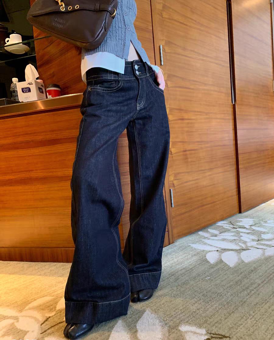 SUNONEON Women s Low-Rise Slim Fit Raw Denim Jeans - Early Autumn American Retro Straight-Leg Casual Pants Medium