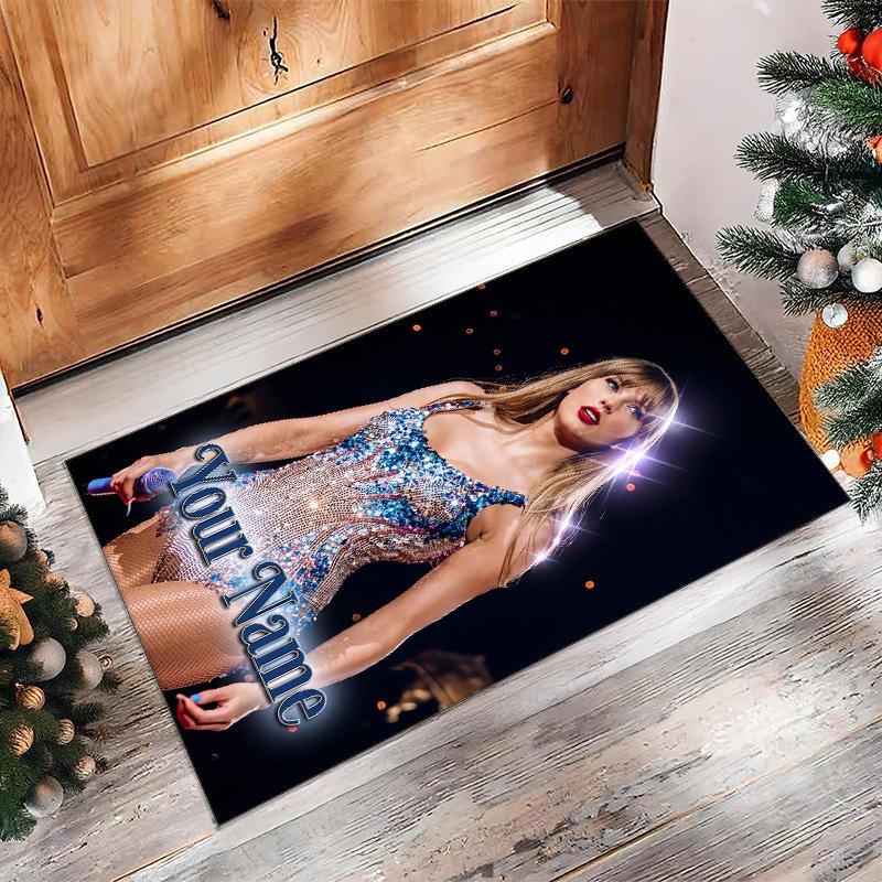 Taylor Swift Crystal Velvet Rug, Custom Name Text Personalized Non‑Slip Floor Mat for Home Decor Gift