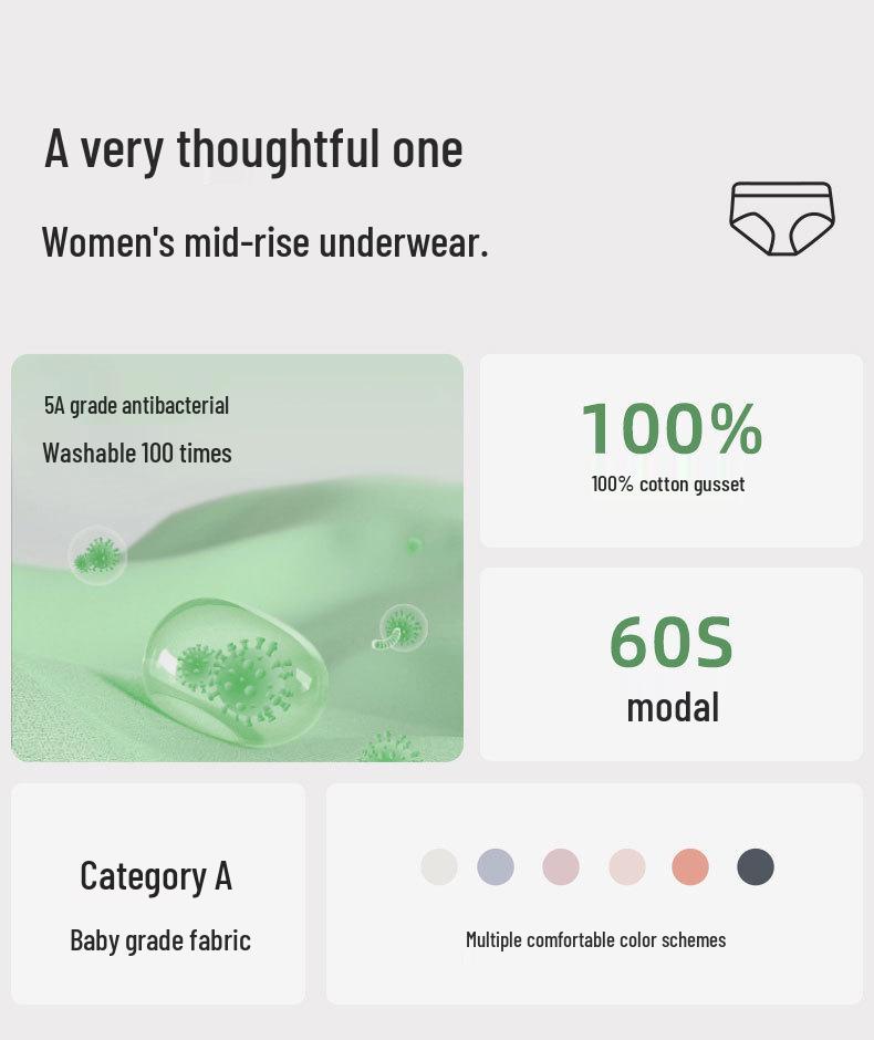 A-Class Women's Seamless Mid-Waist Cotton Underwear - Antibacterial, Breathable, High Elasticity Triangle Briefs