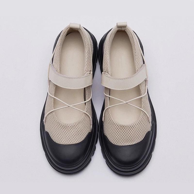 

Cowhide version~ niche function mesh casual sports cross belt ballet Mary Jane shoes shallow mouth single shoes women 40 светло-бежевый