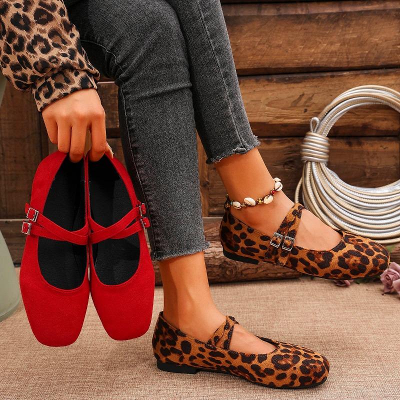 2024 Autumn Suede Shoes Elegant Dress Flat Women's Shoes Female Leopard Luxury Shoes for Women Retro Mary Janes Women Sneakers