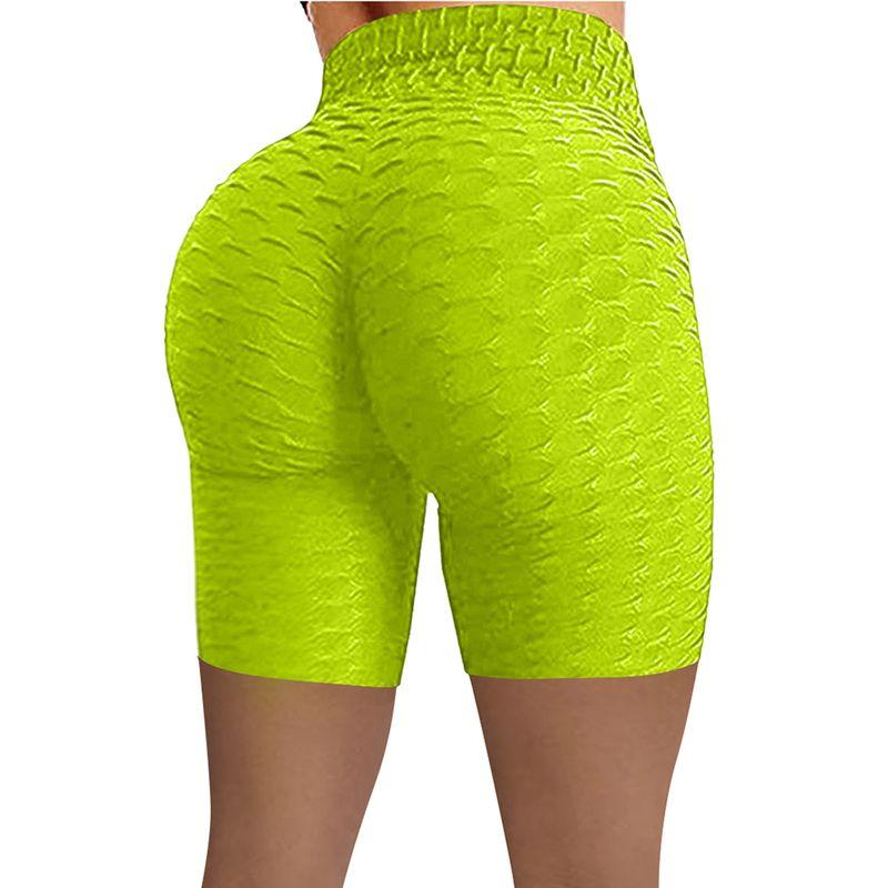 

EBay Women High Waist Exaggerates Hips Sports Jacquard Bubble Yoga Pants Five Points Stretch Shorts Women Fluorescent Yellow (Half Length) XL