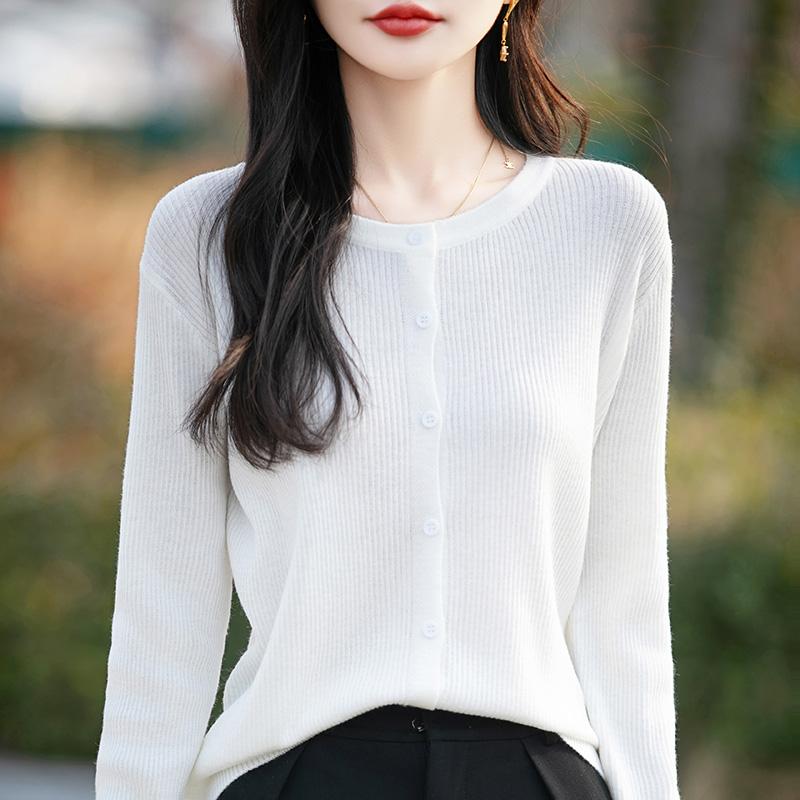 Women's Lightweight 50% Wool 50% Mulberry Silk Cardigan - 4-Season Versatile Knitwear for All-Year Comfort & Style