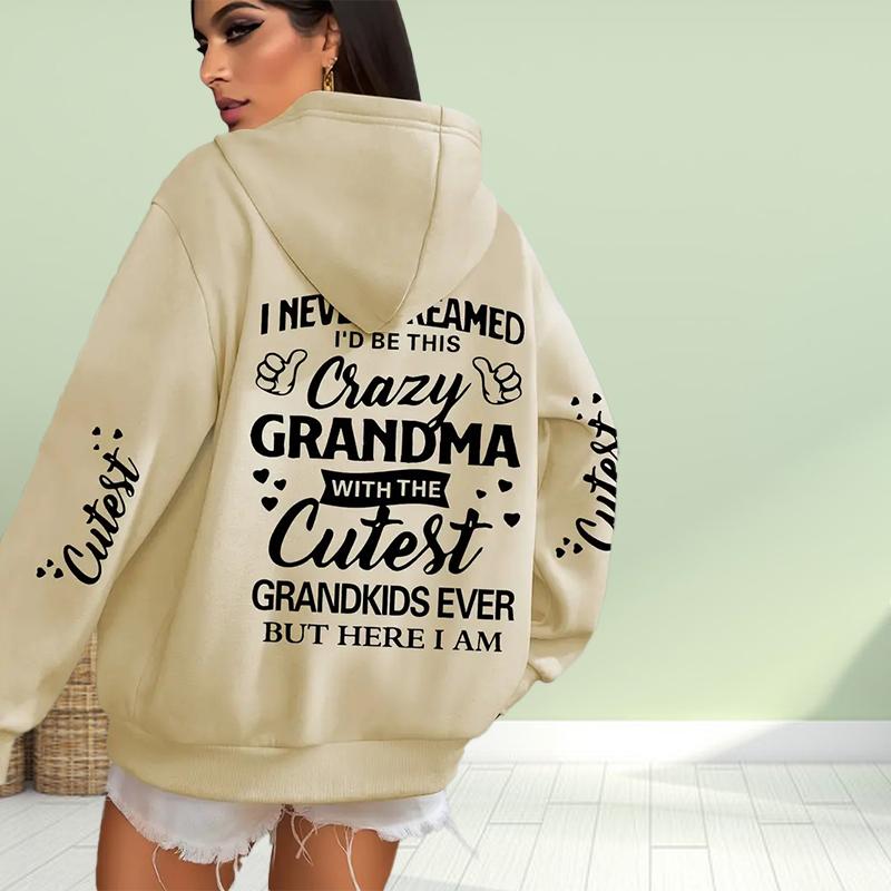 Womens Fashion Cool White Letters Print Loose Hoodie Tops Blouse Sweatshirt Casual Long Sleeve Pullover Tops