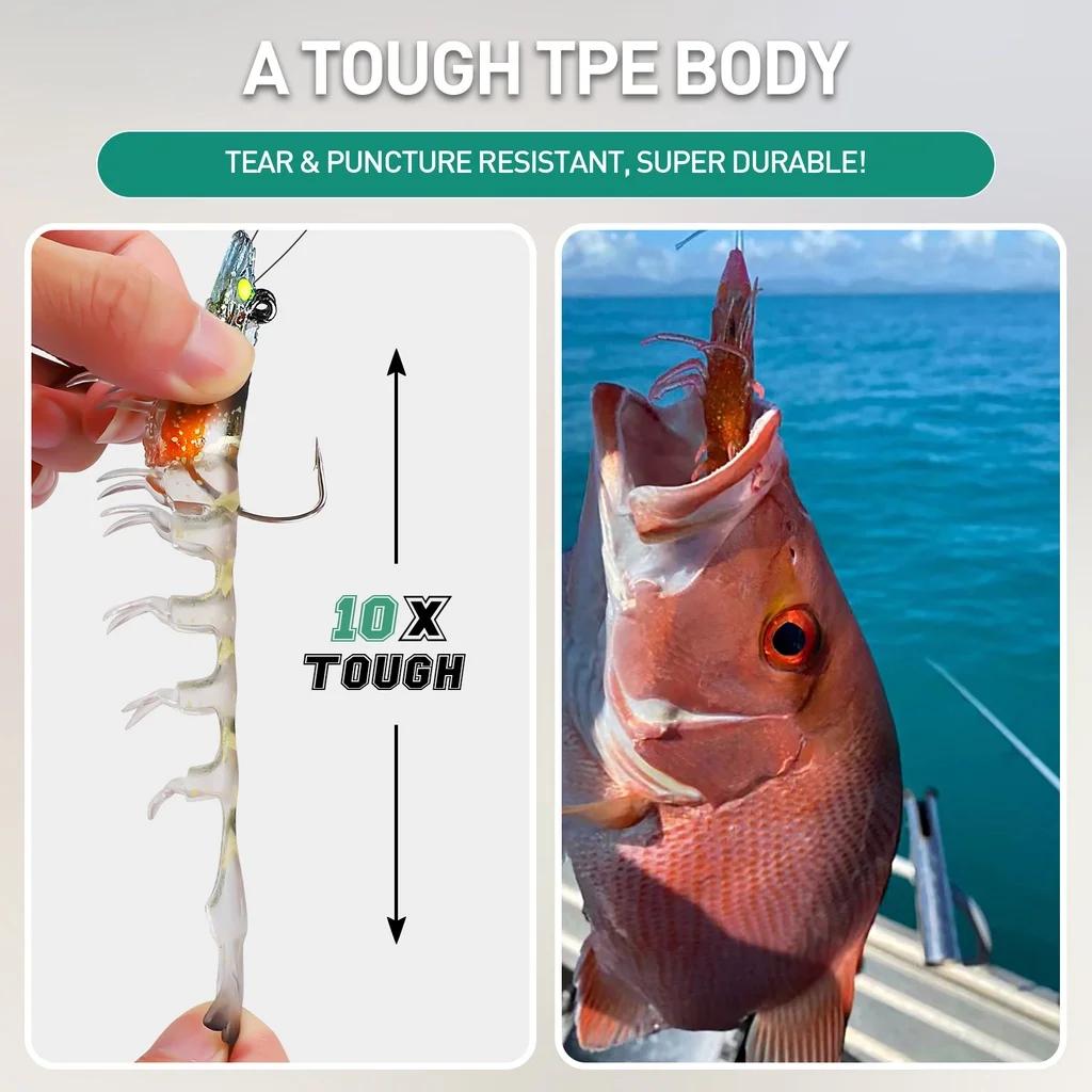 Shrimp 3PCS Soft Silicone Lures Imitation Prawn Fishing Jit Head Hook Bait for Freshwater Saltwater for Bass Jigs Trout Tackle