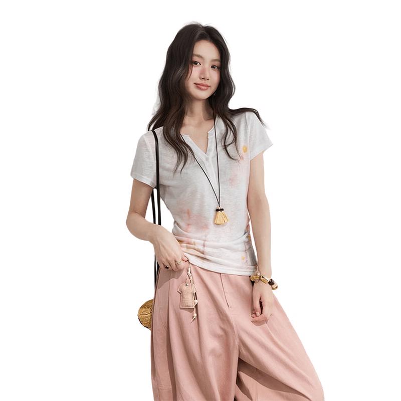 Women s Tencel Blend Watercolor Tie-Dye Print T-Shirt S