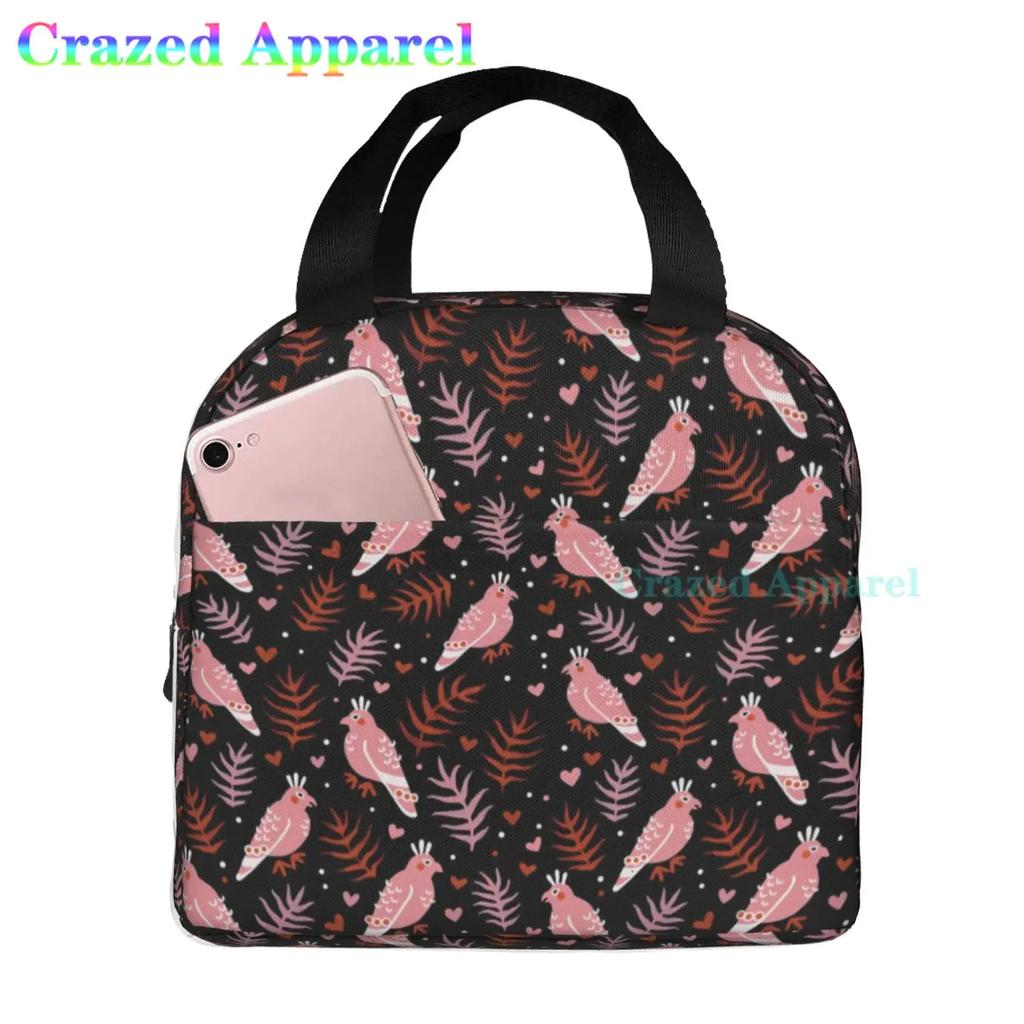 Painted Parrots Birds Plam Tree Oxford Cloth Lunch Bag Tote Lunch Box Reusable Cooler Organizer Bag For Unisex Fishing Picnic