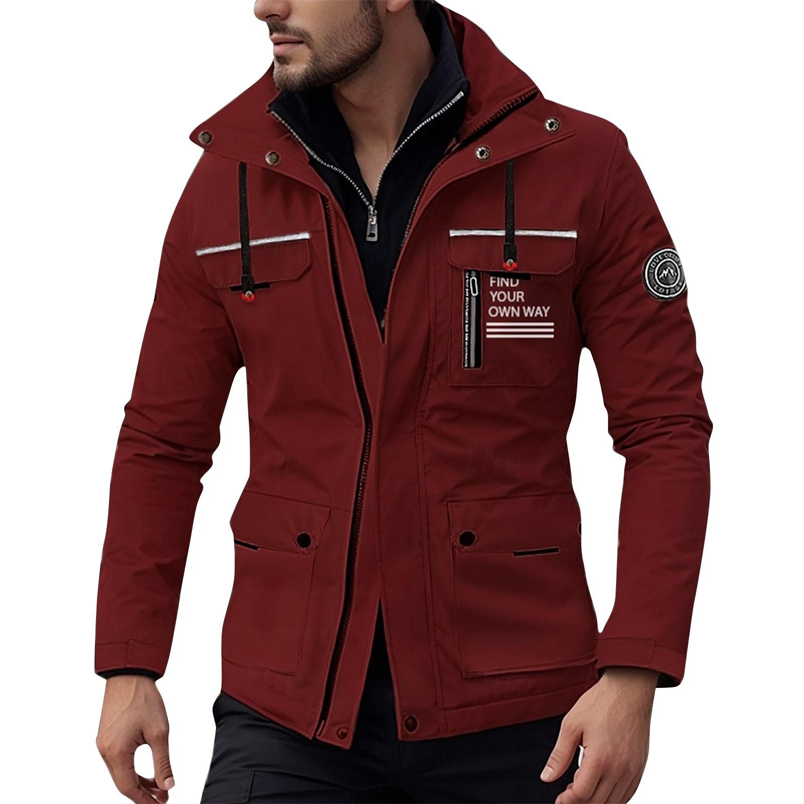 

Men s Winter Solid Color Business Hooded Jacket Men s Mid-Length Windbreaker Coat M винный