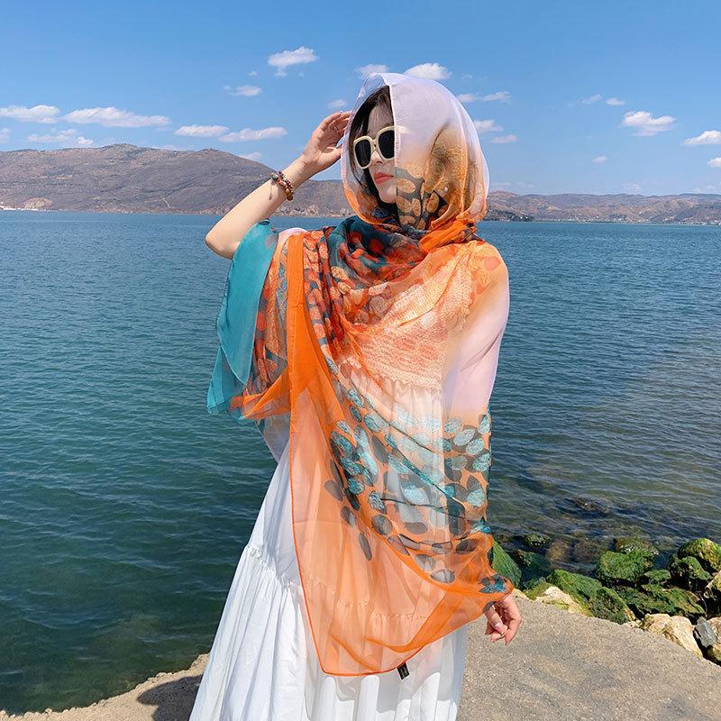 New Large Yarn Scarf Emulated Silk Scarf High-end Spring and Summer Sun Protection High-end Mother Thin Fashion Scarf