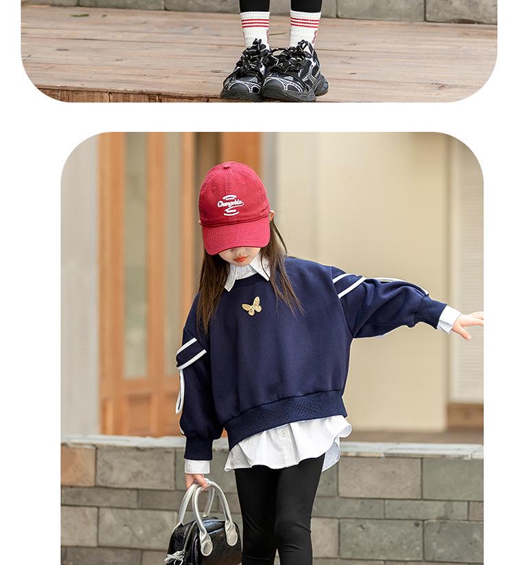 Girls' Trendy Sweatshirt: Spring/Autumn Two-in-One Shirt with Stylish Collar for Kids
