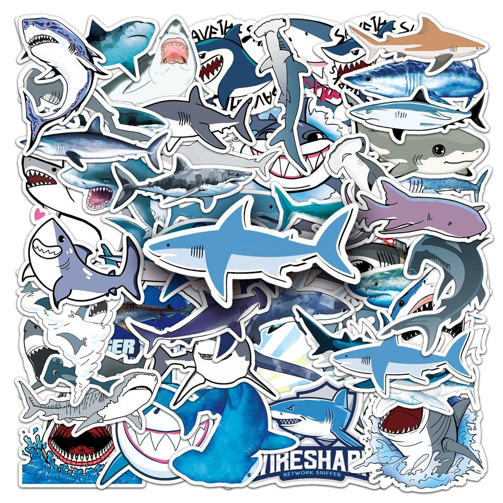 50 Shark Graffiti Personality Cross-marine Life Creative Guka Decorative Skateboard Water Cup Suitcase Stickers Waterproof