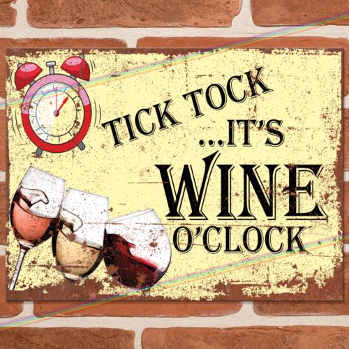 

WINE O CLOCK Funny Metal Signs Man Cave Shed Bar Garage Wall Vintage Tin Sign UKAluminum 20x30cm（7.8x11.8inch）