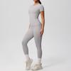 Solid Color Double-sided Brushed Breathable High Elasticity Tight Yoga Suit Set, Sports Running Fitness Two-piece Set