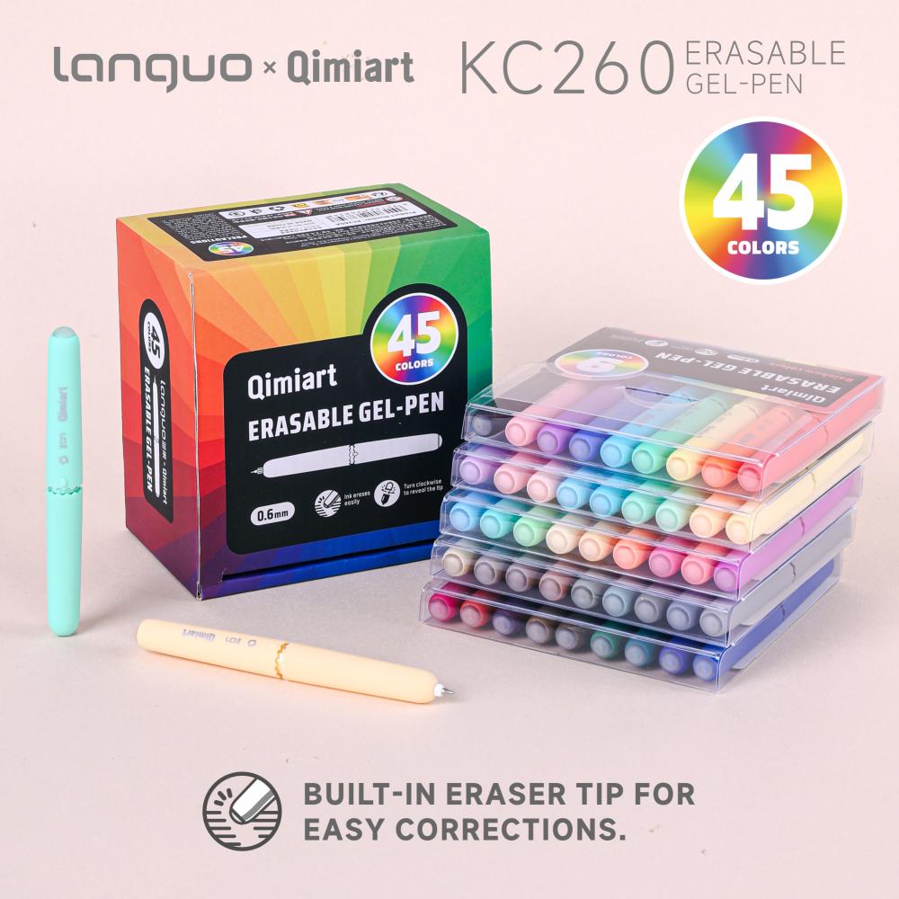 Languo 45 Farben Radierbarer Gelstift 0,6 mm Mehrere Serien Leicht Radierbar Neutralstifte Set Glattes Schreiben Schulbürobedarf Schreibwaren
