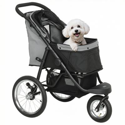 Dog Buggy, Pet Stroller for Small Dogs and Cats, with Storage Basket, One-Click Folding Design, Grey