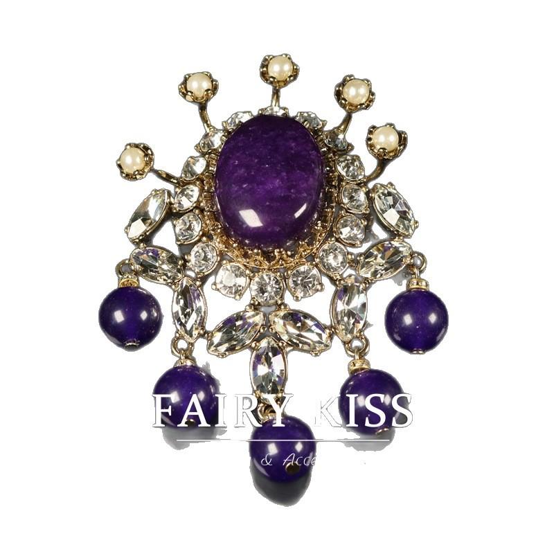 Brooch Inlaid with Zircon Pearl Purple Stone European and American Heavy Industry High-end Women's Pin Accessories