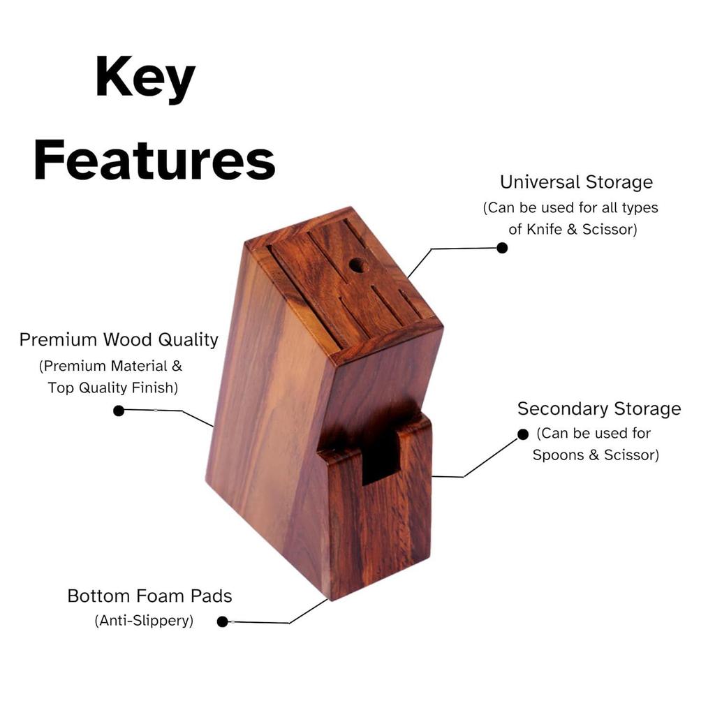 Wooden Knife Stand for Kitchen with 6 Universal Knife Slot, 1 Scissor Slot - Knife Holder for Kitchen | Wooden Knife Holder / Stand Without Knife